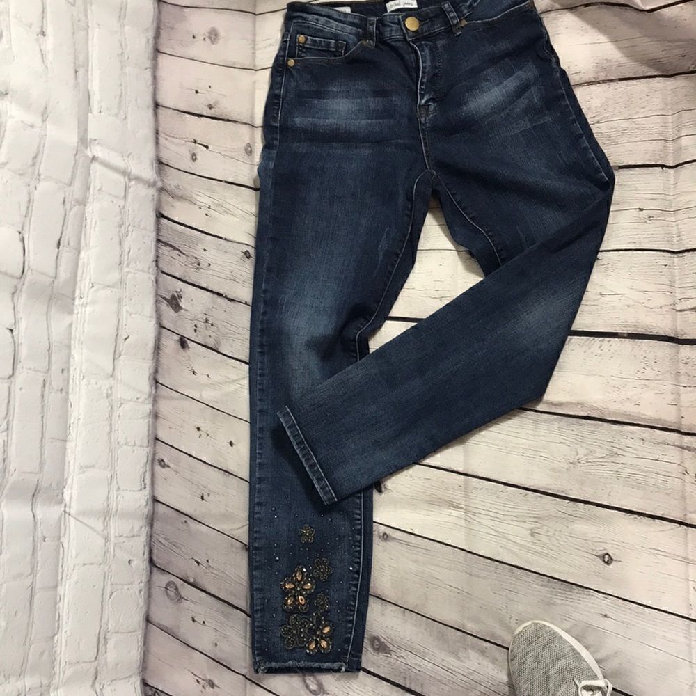 Tribal Jeans Ankle Jegfing Blinged with Rhinestones missing GUC otherwise sz 4